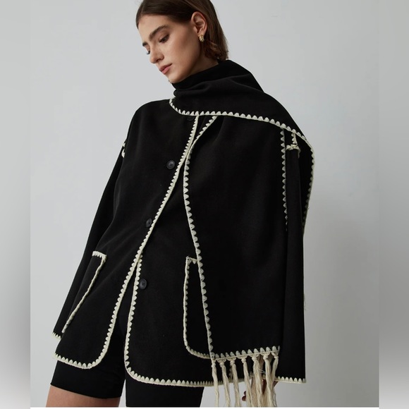 NWT Commense Contrast Trim Jacket With Matching Scarf - Picture 3 of 9